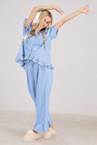 Chouyatou Womens Gingham Pajama Set 2 Piece Short Sleeve Babydoll Shirt and Pants Lounge Set Cute Sleepwear