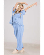 Chouyatou Womens Gingham Pajama Set 2 Piece Short Sleeve Babydoll Shirt and Pants Lounge Set Cute Sleepwear