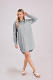 Chouyatou Women's Casual Loose Long Sleeve Striped Button Down Mini Shirts Dress with Pocket