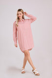 Chouyatou Women's Casual Loose Long Sleeve Striped Button Down Mini Shirts Dress with Pocket
