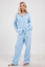 Chouyatou Womens Pajama Sets Cotton Pj Set Cute Heart Print Long Sleeve Button Down Shirt With Long Pants