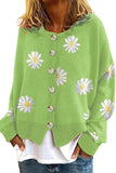 Chouyatou Women's Vintage Floral Crop Cardigan Sweather Artistic Aesthetic Cable Knitted Oversized Sweater Outwear