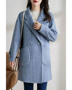 Chouyatou Women's Notch Lapel Herringbone Wool Coat Formal Office Work Double Breasted Winter Pea Coat