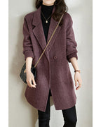 Chouyatou Women's Notch Lapel Herringbone Wool Coat Formal Office Work Double Breasted Winter Pea Coat