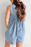 Chouyatou Womens Casual Sleeveless Tie Front Denim Romper Overall Shorts Summer Jean Romper With Pocket