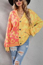 Chouyatou Women's Color Block Leopard Print Button Down Long Sleeve Cardigan Sweaters