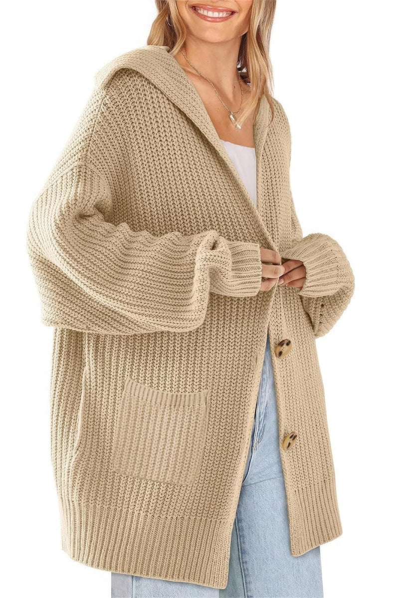 Chouyatou Women's Oversized Sailor Collar Button Cardigans Chunky Knit Long Sleeve Slouchy Sweaters Coat with Pockets