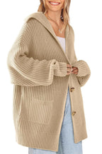 Chouyatou Women's Oversized Sailor Collar Button Cardigans Chunky Knit Long Sleeve Slouchy Sweaters Coat with Pockets