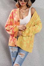 Chouyatou Women's Color Block Leopard Print Button Down Long Sleeve Cardigan Sweaters