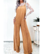 Chouyatou Denim Overalls for Women Casual Adjustable Straps Wide Leg Raw Hem Jeans Bib Overalls Jumpsuits
