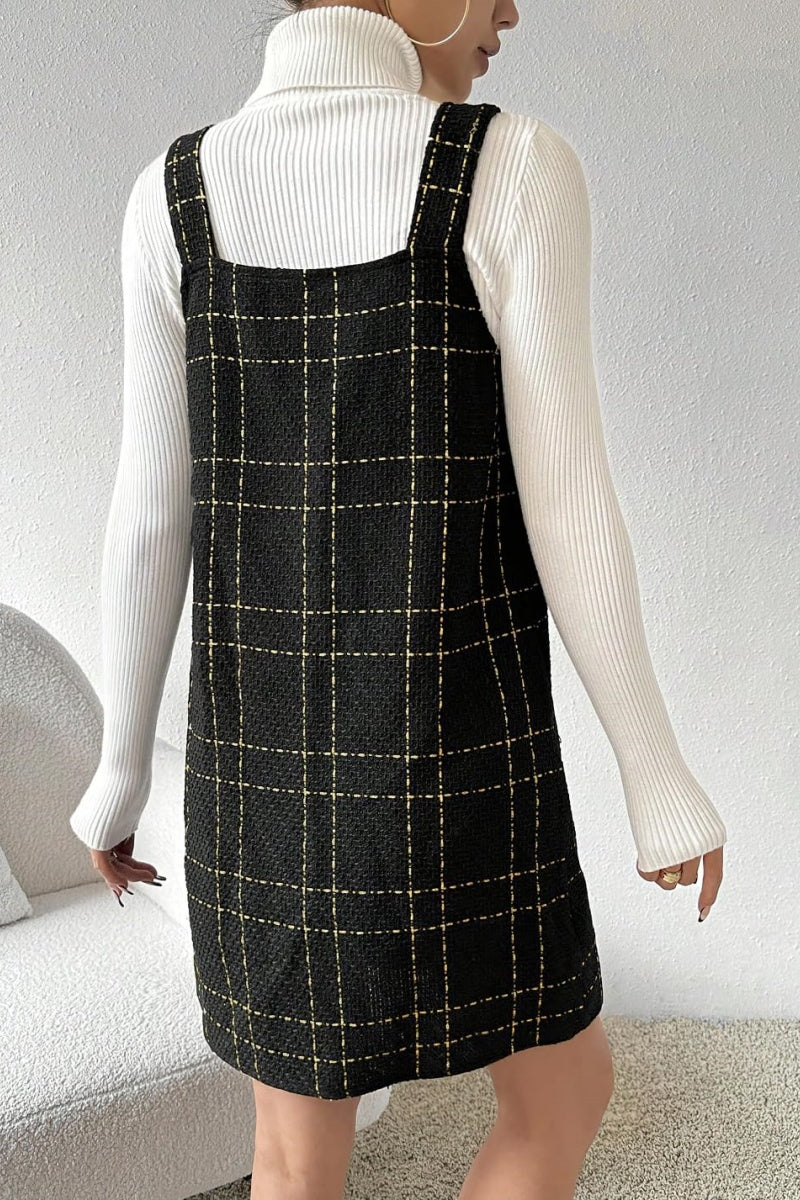Chouyatou Women Elegant A Line Tweed Pinafore Dress V Neck Sleeveless CHOUYATOU Chouyatou Women Elegant A Line Tweed Pinafore Dress V Neck Sleeveless CHOUYATOU