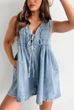 Chouyatou Womens Casual Sleeveless Tie Front Denim Romper Overall Shorts Summer Jean Romper With Pocket