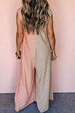 Chouyatou Loose Striped Wide Leg Jumpsuit for Women Summer Romper Flowy Pants Comfy Sleeveless Button Baggy Overalls