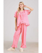 Chouyatou Womens Gingham Pajama Set 2 Piece Short Sleeve Babydoll Shirt and Pants Lounge Set Cute Sleepwear