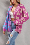 Chouyatou Women's Color Block Leopard Print Button Down Long Sleeve Cardigan Sweaters