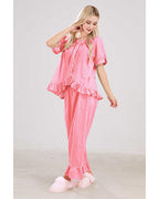 Chouyatou Womens Gingham Pajama Set 2 Piece Short Sleeve Babydoll Shirt and Pants Lounge Set Cute Sleepwear