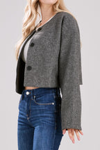 Chouyatou Women Cropped Wool Blend Pea Coat Short Jacket Peacoat Long Sleeve Button Down Crop Jacket