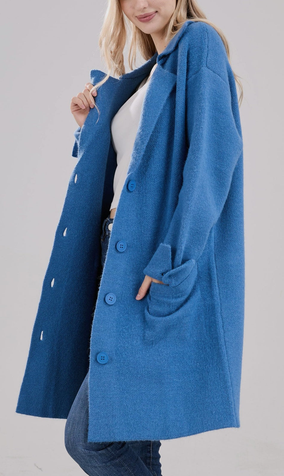 Chouyatou Women Long Cardigan Notched Collar Button Down Loose Fit Knit Blazer Sweater Jacket