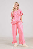 Chouyatou Womens Gingham Pajama Set 2 Piece Short Sleeve Babydoll Shirt and Pants Lounge Set Cute Sleepwear