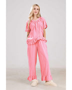 Chouyatou Womens Gingham Pajama Set 2 Piece Short Sleeve Babydoll Shirt and Pants Lounge Set Cute Sleepwear