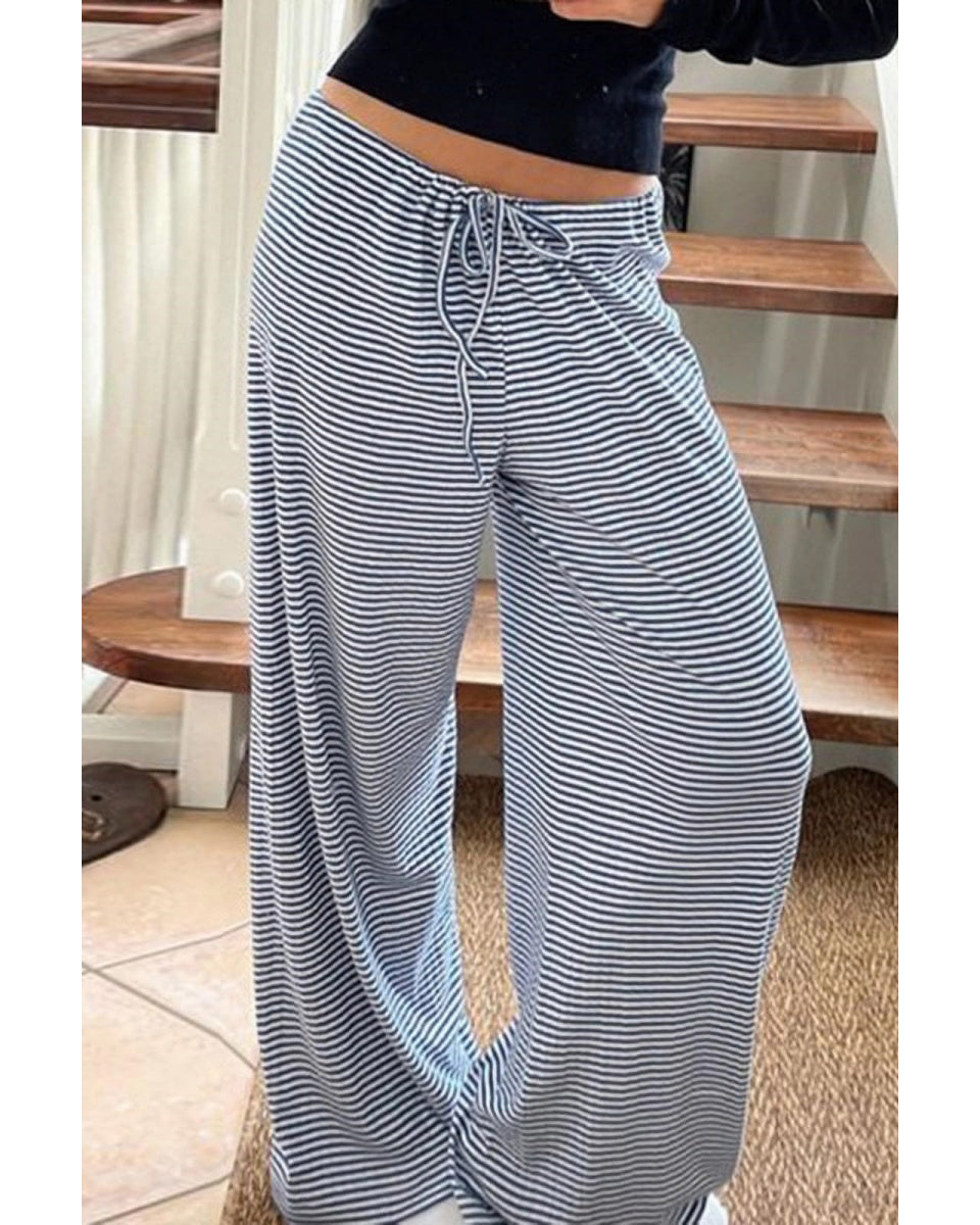 Chouyatou Womens Comfy Pajama Pants Striped Low Waisted Lounge Pants Elastic Waist Drawstring Long Trousers