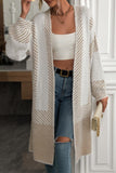 Chouyatou Women's Color Block Striped Fuzzy Long Cardigan Sweaters Open Front Diagonal Stripe Knit Cardigan Jacket Coat