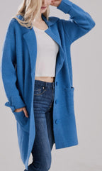 Chouyatou Women Long Cardigan Notched Collar Button Down Loose Fit Knit Blazer Sweater Jacket