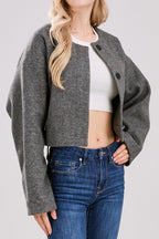 Chouyatou Women Cropped Wool Blend Pea Coat Short Jacket Peacoat Long Sleeve Button Down Crop Jacket