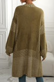 Chouyatou Women's Color Block Striped Fuzzy Long Cardigan Sweaters Open Front Diagonal Stripe Knit Cardigan Jacket Coat