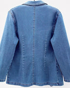 Chouyatou Women's Classic Notch Lapel Denim Blazer One Button Long Sleeve Slim Office Jean Jacket