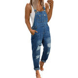 Chouyatou Women's Fashion Jean Bib Overalls Adjustable Straps Ripped Distressed Denim Denim Pants