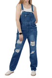 Chouyatou Women's Fashion Jean Bib Overalls Adjustable Straps Ripped Distressed Denim Denim Pants