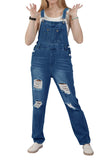 Chouyatou Women's Fashion Jean Bib Overalls Adjustable Straps Ripped Distressed Denim Denim Pants