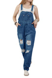 Chouyatou Women's Fashion Jean Bib Overalls Adjustable Straps Ripped Distressed Denim Denim Pants