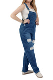 Chouyatou Women's Fashion Jean Bib Overalls Adjustable Straps Ripped Distressed Denim Denim Pants