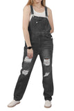 Chouyatou Women's Fashion Jean Bib Overalls Adjustable Straps Ripped Distressed Denim Denim Pants