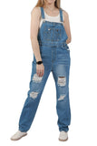 Chouyatou Women's Fashion Jean Bib Overalls Adjustable Straps Ripped Distressed Denim Denim Pants