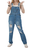 Chouyatou Women's Fashion Jean Bib Overalls Adjustable Straps Ripped Distressed Denim Denim Pants