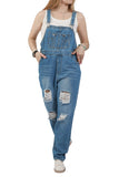 Chouyatou Women's Fashion Jean Bib Overalls Adjustable Straps Ripped Distressed Denim Denim Pants