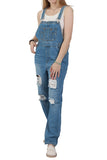 Chouyatou Women's Fashion Jean Bib Overalls Adjustable Straps Ripped Distressed Denim Denim Pants