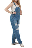 Chouyatou Women's Fashion Jean Bib Overalls Adjustable Straps Ripped Distressed Denim Denim Pants