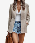 Chouyatou Women's Casual Business Open Front Long Sleeve Notch Lapel Office Blazer Jacket