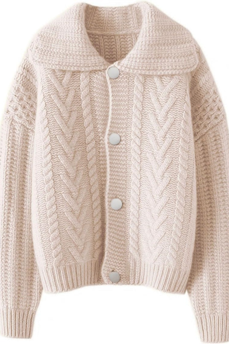 Chouyatou Women Winter Thick Cardigan Lapel Collar Button Down Chunky Knit Coatigan Sweater Jacket
