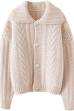 Chouyatou Women Winter Thick Cardigan Lapel Collar Button Down Chunky Knit Coatigan Sweater Jacket