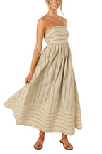 Chouyatou Women's Striped Back Smocked Maxi Dress Sexy Spaghetti Strap Cut Out Flowy Swing Long Dress