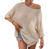 Chouyatou Women's Spring Oversized Short Sleeve Crochet Sweater Top Beach Summer T-Shirt