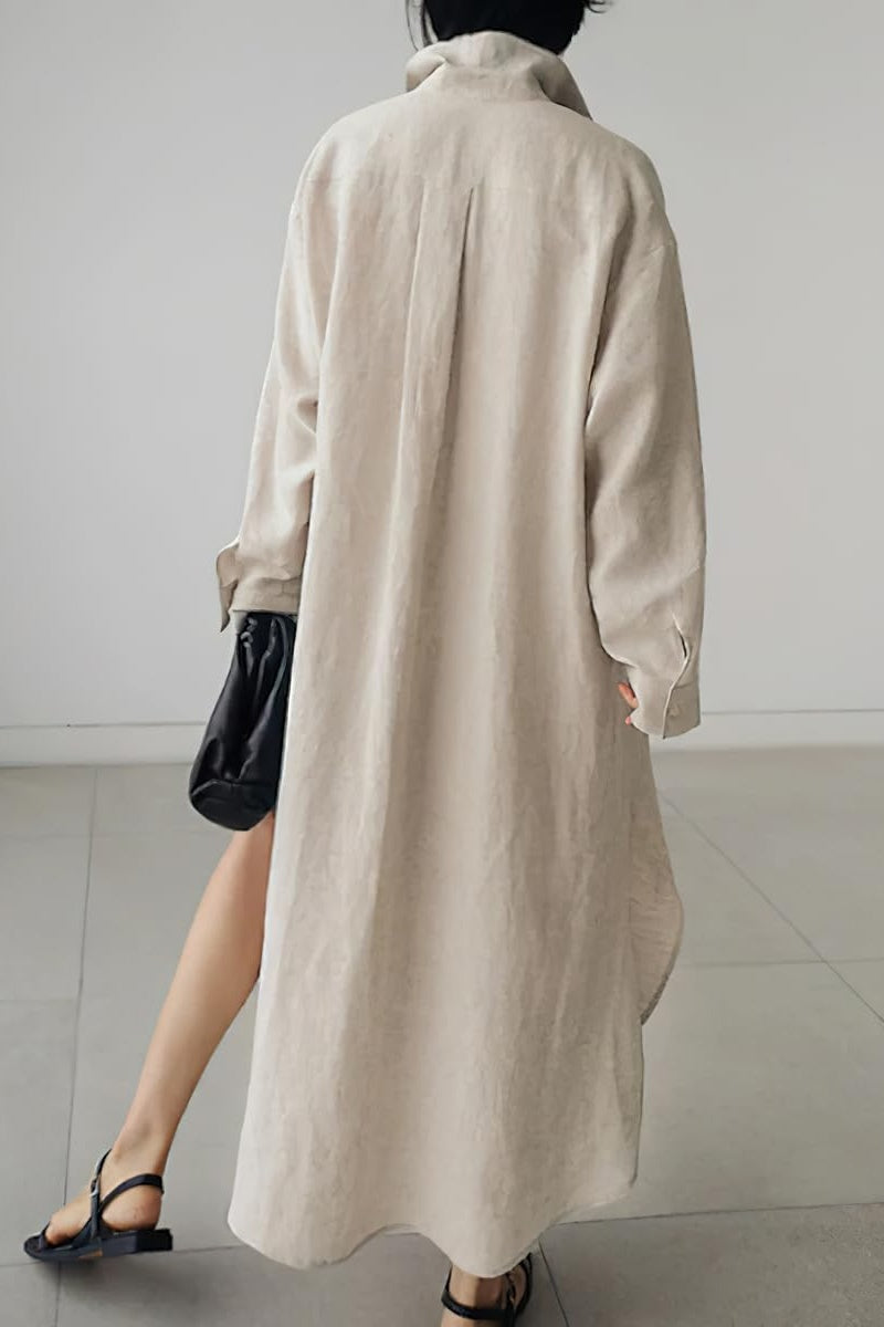 Chouyatou Women's Spring Button Down Cotton Shirt Dress Summer Flowy Side Slit Maxi Shift Dress