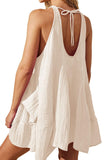 Chouyatou Womens Summer Sleeveless Mini Dress U Neck Backless Flowy Short Dress Casual Beach Sundress with Pockets