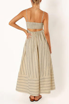 Chouyatou Women's Striped Back Smocked Maxi Dress Sexy Spaghetti Strap Cut Out Flowy Swing Long Dress