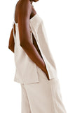 Chouyatou Womens 2 Piece Outfits Cotton Linen Set Spaghetti Strap Cami Top and Wide Leg Pants Matching Sets